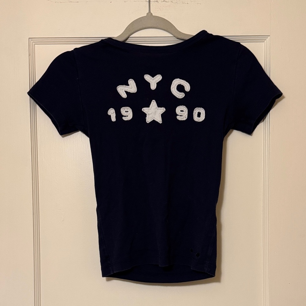 Urban Outfitters Navy Graphic Crew Neck Baby Tee